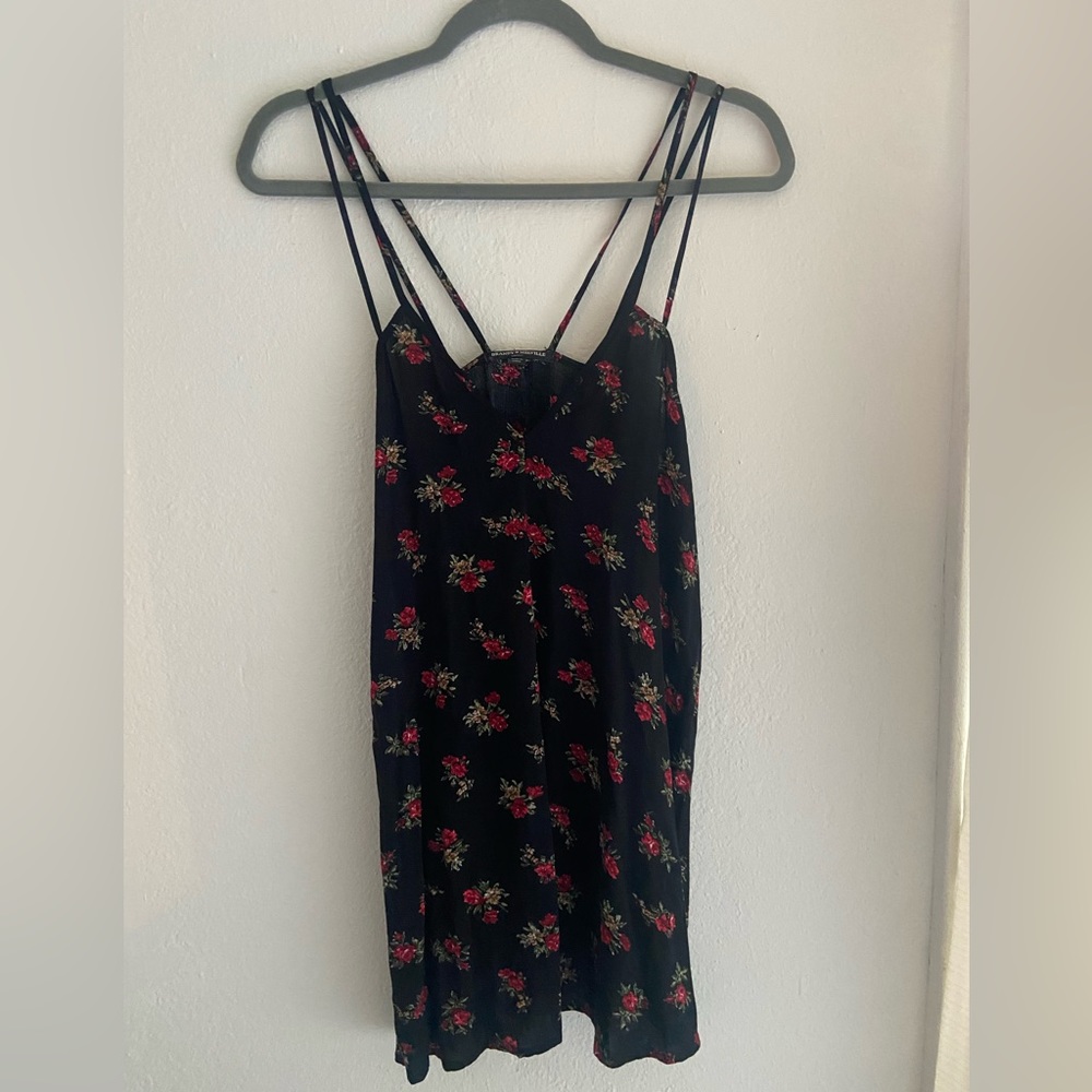 Brandy Melville Black Red Floral Roses Cami Dress One Size